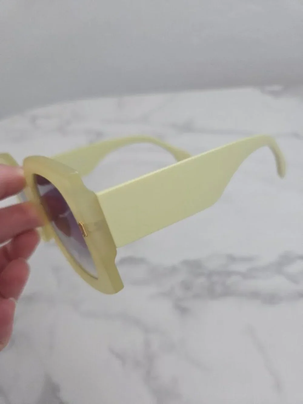 Oversized Square Sunglasses Pastel Lime Green Yellow Frame Gradient Lens - Picture 9 of 13